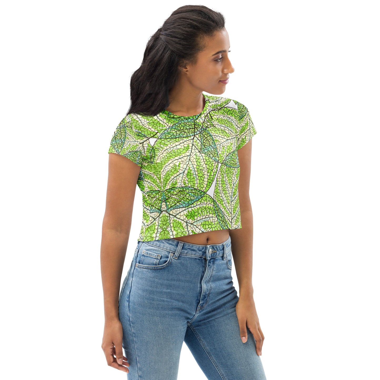 See through the leaves All-Over Print Crop Tee