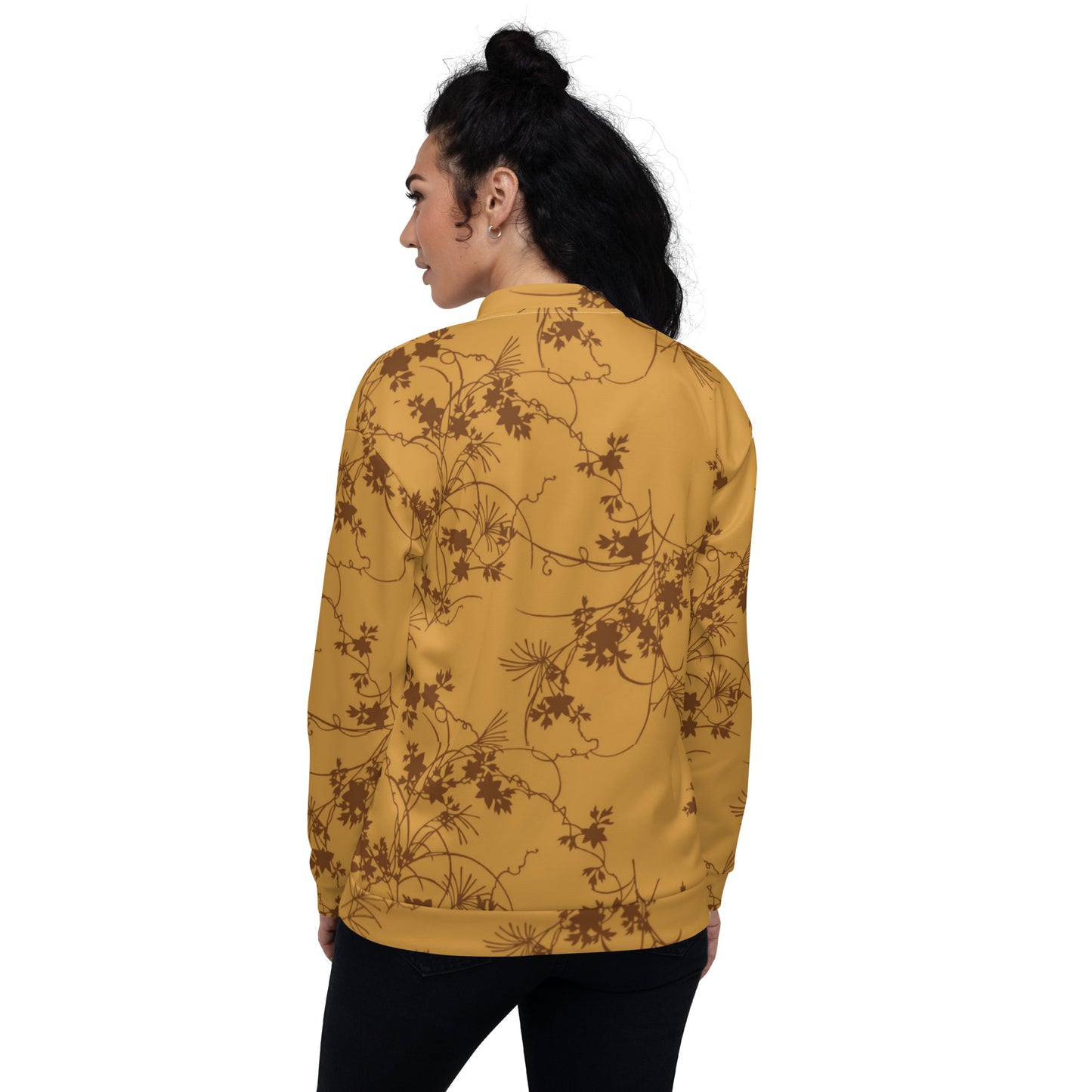 Brown floral design Unisex Bomber Jacket