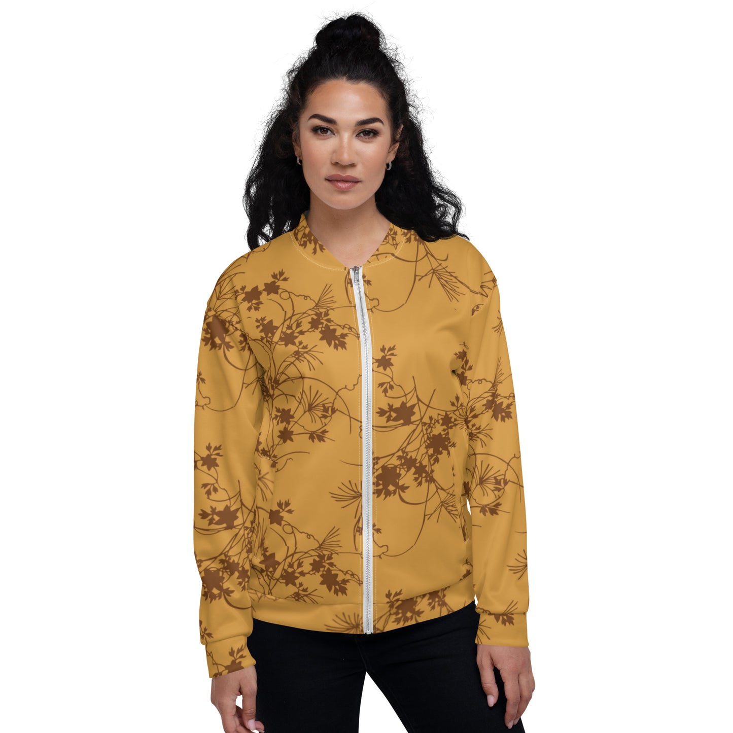 Brown floral design Unisex Bomber Jacket