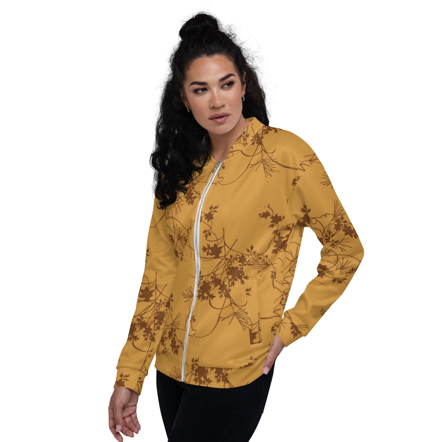 Brown floral design Unisex Bomber Jacket