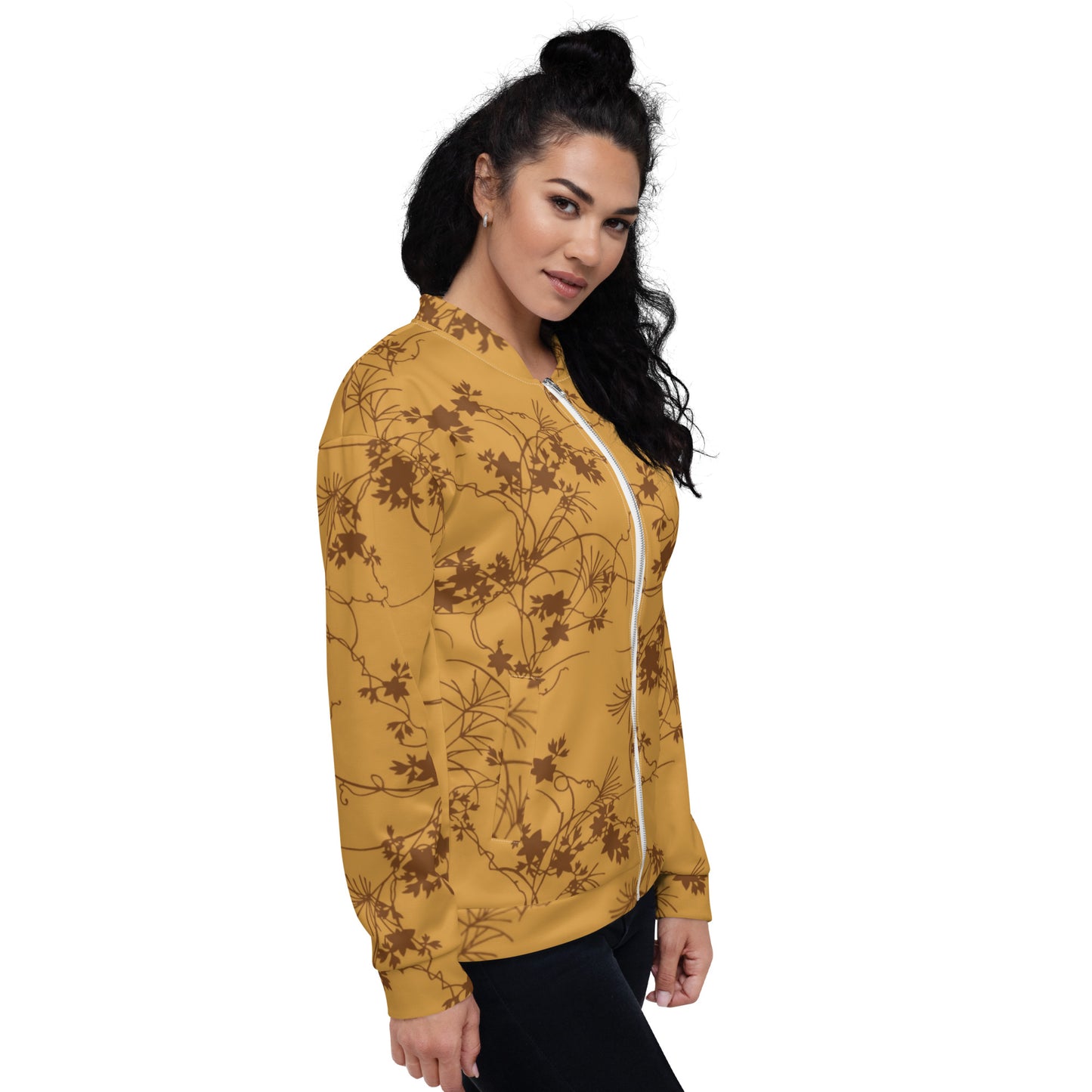 Brown floral design Unisex Bomber Jacket