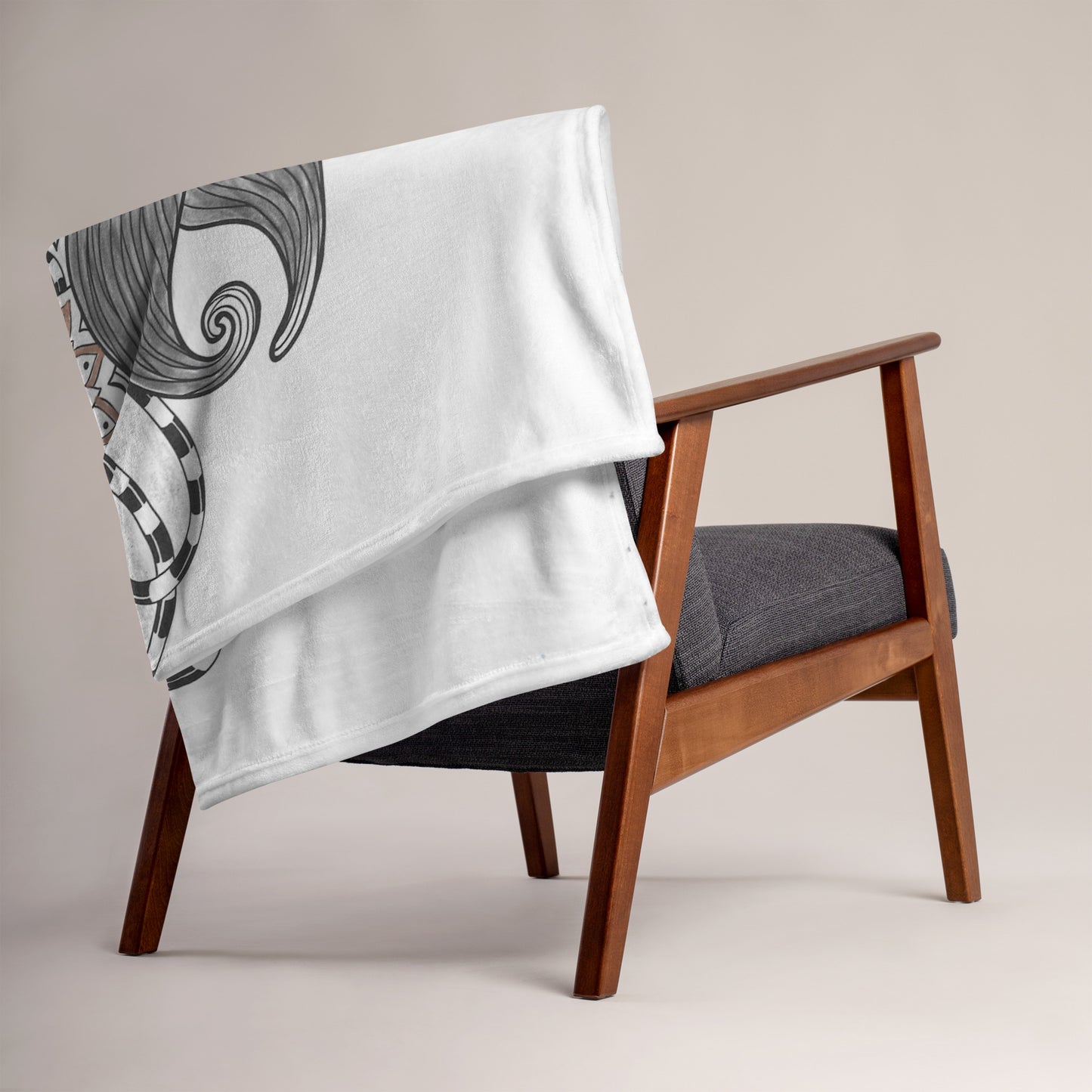 BlkGryWht Floral Deco Throw Blanket