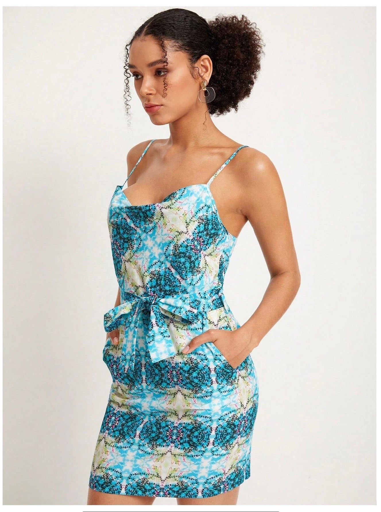 Allover Print Belted Cami Dress.