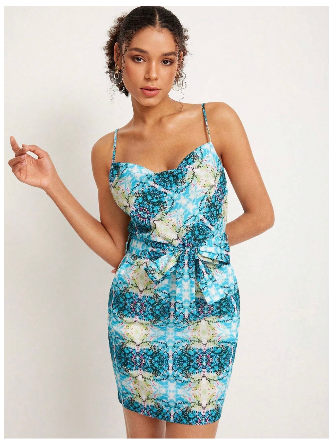 Allover Print Belted Cami Dress.