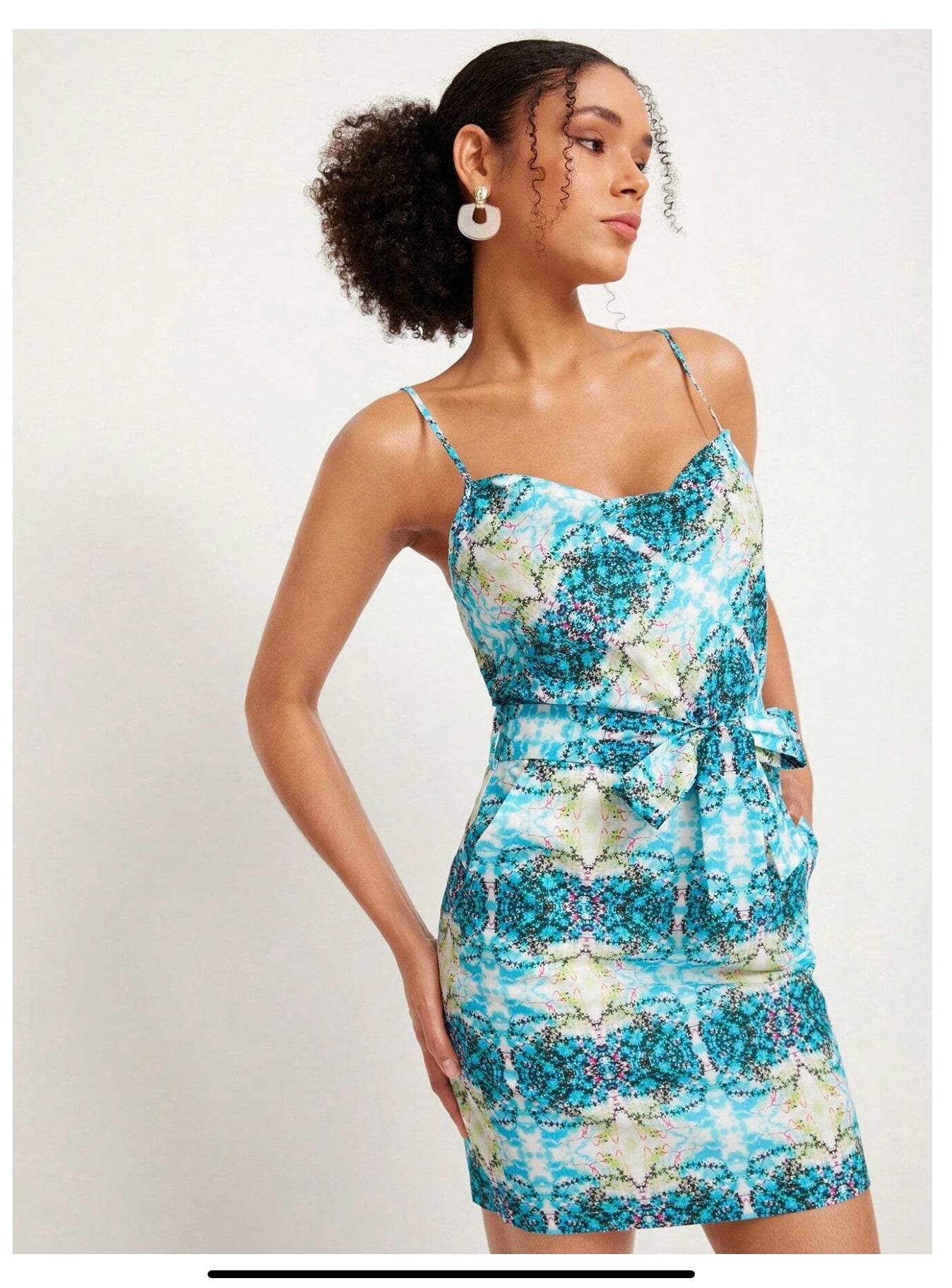 Allover Print Belted Cami Dress.