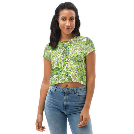 See through the leaves All-Over Print Crop Tee