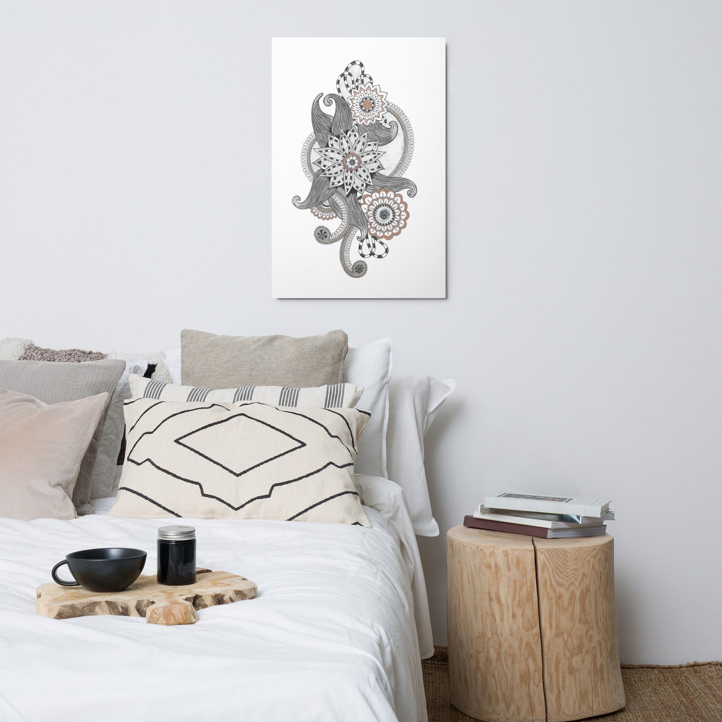 BlkGryWht Floral Deco Metal prints