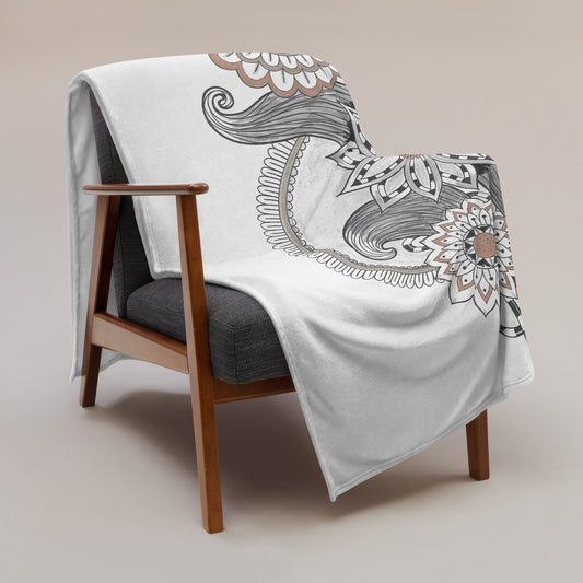 BlkGryWht Floral Deco Throw Blanket